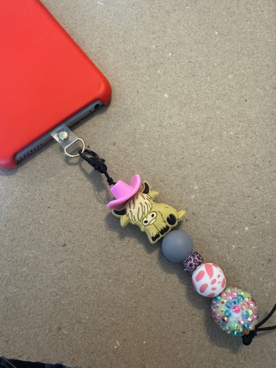 Other - Cute Pink-Hat Highland Cow Phone Charm
